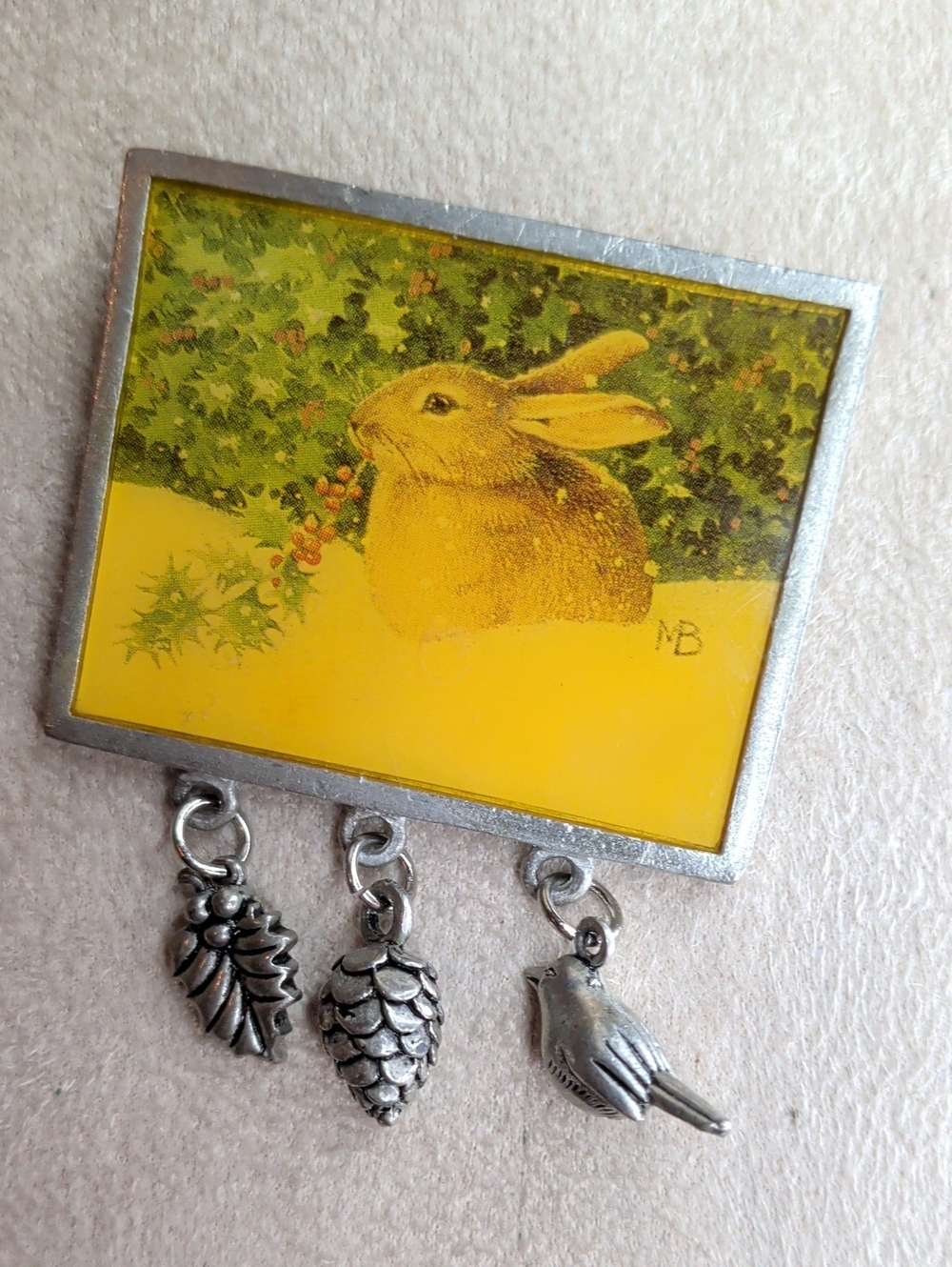 Vintage 90s Enamel Rabbit Brooch By Marjolein Bastin Winter Snow Bunny Holiday
